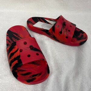 NEW! CROCS CLASSIC MARBLED SLIDES Flame Red And Black Slides Sandals M3 / W5